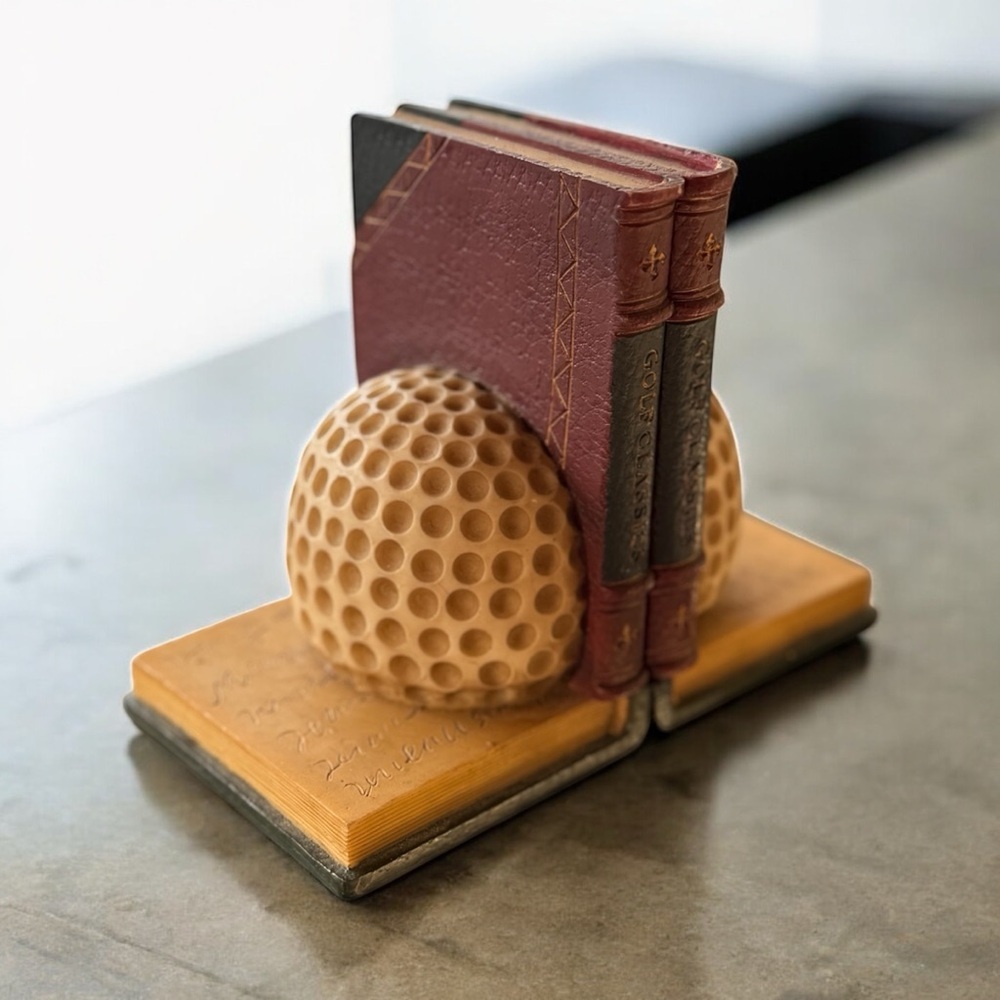 Vintage Golf Ball Bookends White Classic Office Decor - Picture 2 of 6